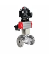 Кран шаровой DN.ru BV3232P(2pc)-FP-3WL-F-ISO-H Ду20 Ру16 HYMT трехходовой L-тип, полнопроходной, фланцевый, корпус - нержавеющая сталь AISI316, с пневмоприводом PA-DA-052, пневмораспределителем 4M320-08 AC220V и БКВ APL-510N EX