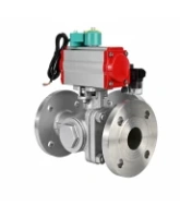 Кран шаровой DN.ru BV3232P(2pc)-FP-3WL-F-ISO-H Ду20 Ру16 HYMT трехходовой L-тип, полнопроходной, фланцевый, корпус - нержавеющая сталь AISI316, с пневмоприводом PA-DA-052, пневмораспределителем 4M320-08 AC220V и магнитным переключателем ALS200D