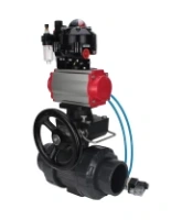 Кран шаровой DN.ru BV4242E-FP-GRM-ISO Дн50 Ру10 полнопроходной, корпус - НПВХ, шар - НПВХ, уплотнение - EPDM, с пневмоприводом PA-DA-052, пневмораспределителем 4V320-08 AC220V, ручным дублером MON1-250-T26-ISO, БКВ APL-510N EX и БПВ AFC2000