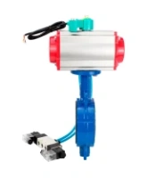 Затвор дисковый поворотный DN.ru WBV3432P-2W-Fb-H Ду100 Ру16 корпус - углеродистая сталь WCB, диск - нержавеющая сталь 316L, уплотнение - PTFE, с пневмоприводом PA-DA-105, пневмораспределителем 4V320-08 AC220V и магнитным переключателем ALS200D
