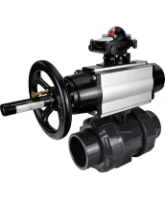 Кран шаровой DN.ru BV4242E-FP-GRM-ISO Дн50 Ру10 полнопроходной, корпус - НПВХ, шар - НПВХ, уплотнение - EPDM, с пневмоприводом PA-DA-105-1 и БКВ APL-210N