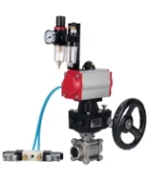 Кран шаровой DN.ru BV3232P(3pc)-FP-W-ISO-H Ду40 Ру40, полнопроходной, трехсоставной, нержавеющая сталь 316, PTFE, под приварку, с пневмоприводом PA-DA-083, пневмораспределителем 4V320-10 AC220V, ручным дублером MON2-450-T28-ISO, БПВ AFC2000