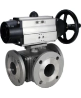 Кран шаровой DN.ru BV3232P(4pc)-FP-3WL-F Ду100 Ру16 полнопроходной трехходовой, фланцевый, корпус - нержавеющая сталь SS316, с пневмоприводом DN.ru PA-DA-105-1 двойного действия