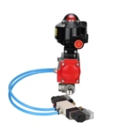 Кран шаровой DN.ru BV3232P(4pc)-SP-3WL-T-ISO-H 1/2″ Ду15 Ру63 стандартнопроходной трехходовой L-тип, нержавеющая сталь SS316, внутренняя резьба, уплотнение - PTFE, с пн.приводом DN.ru PA-SA-052 пн.распределителем 4V320-08 AC220V БКВ APL-510N-EX