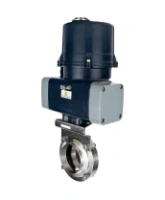 Затвор дисковый поворотный DN.ru WBV3131E-2W-W-H Ду50 Ру10 под приварку, корпус - пищевая нерж. сталь AISI 304, диск - нерж. сталь AISI 304, уплотнение - EPDM, с электроприводом четвертьоборотным DN.ru QTSA-N-003EM-O0-220VAC с пружинным возвратом