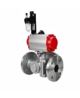 Кран шаровой DN.ru BV3232P(2pc)-FP-3WL-F-ISO-H Ду20 Ру16 HYMT, трехходовой L-тип, полнопроходной, фланцевый, корпус - нержавеющая сталь SS316, с пневмоприводом PA-DA-052, пневмораспределителем 4M310-08 24В NAMUR и БПВ AFC2000