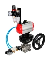 Кран шаровой DN.ru BV3232P(3pc)-FP-W-ISO-H WDVF Ду25 Ру63 полнопроходной, трехсоставной, нержавеющая сталь 316, PTFE, под приварку, с пневмоприводом PA-DA-052, пн.распределителем 4V320-08 AC220V, ручным дублером MON1-250-T26-ISO, БПВ AFC2000