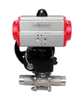 Кран шаровой DN.ru BV3232P(3pc)-FP-W-ISO-H LONG Ду65 Ру25 полнопроходной, корпус - нержавеющая сталь 316, уплотнение - PTFE, под приварку, с пневмоприводом DN.ru PA-DA-083 и редуктором DN.ru MON2-450-T28-ISO