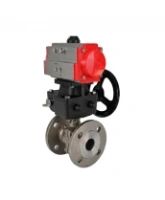 Кран шаровой DN.ru BV3232P(2pc)-FP-F-ISO-H Ду80 Ру16 полнопроходной двухходовой, нержавеющая сталь 316, фланцевый, уплотнение - PTFE, с пневмоприводом PA-DA-083 и ручным дублером MON2-450-T28-ISO