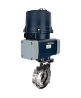 Затвор дисковый поворотный DN.ru WBV3131E-2W-W-H Ду50 Ру10 под приварку, корпус - пищевая нерж. сталь AISI 304, диск - нерж. сталь AISI 304, уплотнение - EPDM, с электроприводом четвертьоборотным DN.ru QTSA-N-003EM-O0-220VAC с пружинным возвратом