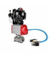 Кран шаровой DN.ru BV3232P(4pc)-SP-3WT-T-ISO-H WDVF Ду25 Ру63 стандартнопроходной, 3-ходовой Т-тип, внутренняя резьба, нержавеющая сталь AISI 316, PTFE, с пневмоприводом PA-DA-065, пневмораспределителем 4V320-08 AC220V, БКВ APL-510N EX и БПВ AFC2000