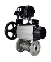 Кран шаровой DN.ru BV3131P(3pc)-FP-F-ISO-H Ду100 Ру16 полнопроходной трехсоставной, фланцевый, нержавеющая сталь 304, уплотнение - PTFE, 22х22, F10, WDVF, с пневмоприводом DN.ru PA-DA-105-1 и электропневматическим позиционером YT-1000RSN с обратной связью