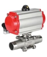 Кран шаровой DN.ru BV3232P(3pc)-FP-W-ISO-H LONG Ду80 Ру25 полнопроходной, корпус - нержавеющая сталь 316, уплотнение - PTFE, под приварку, с пневмоприводом DN.ru PA-SA-130 и пневмораспределителем 4M310-08 AC220V