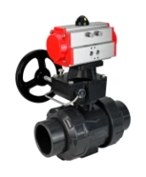 Кран шаровой DN.ru BV4242E-FP-GRM-ISO Дн50 Ру10 полнопроходной, корпус - НПВХ, шар - НПВХ, уплотнение - EPDM, с пневмоприводом PA-DA-052 и ручным дублером MON1-250-T26-ISO