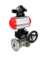 Кран шаровой DN.ru BV3131P(3pc)-FP-F-ISO-H Ду100 Ру16 полнопроходной трехсоставной, фланцевый, нержавеющая сталь 304, уплотнение - PTFE, 22х22, F10, WDVF, с пневмоприводом DN.ru PA-DA-105, БКВ APL-210N и ручным дублером MON3-700-T38-ISO