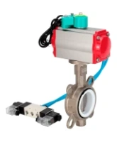 Затвор дисковый поворотный DN.ru WBV3232P-2W-Fb-H Ду80 Ру16 корпус - нержавеющая сталь 316L, диск - нержавеющая сталь 316L, уплотнение - PTFE, с пневмоприводом PA-DA-083, пневмораспределителем 4V320-08 AC220V и магнитным переключателем ALS200D