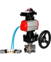 Кран шаровой DN.ru BV3232P(3pc)-FP-W-ISO-H WDVF Ду25 Ру63 полнопроходной, трехсоставной, нержавеющая сталь 316, PTFE, под приварку, с пневмоприводом PA-DA-052, пн.распределителем 4V320-08 AC220V, БКВ APL-210N, ручным дублером MON1-250-T26-ISO