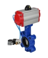 Затвор дисковый поворотный DN.ru WBV1616E-2W-Fb-H Ду50 Ру16 LUG корпус - чугун QT450, диск - чугун QT450, уплотнение - EPDM, с пневмоприводом DN.ru PA-DA-065 и пневмораспределителем 4V320-08 AC220V