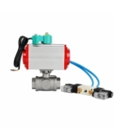 Кран шаровой DN.ru BV3232P(4pc)-SP-3WT-T-ISO-H WDVF Ду25 Ру63 стандартнопроходной, 3-ходовой Т-тип, внутренняя резьба, нержавеющая сталь AISI 316, с пневмоприводом PA-DA-065, пневмораспределителем 4V320-08 AC220V и магнитным переключателем ALS200D