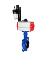 Затвор дисковый поворотный DN.ru WBV1432N-2W-Fb-H Ду100 Ру16, корпус - чугун GGG50, диск - нержавеющая сталь 316L, уплотнение - NBR, с пневмоприводом DN.ru PA-DA-083 двойного действия, пневмораспределителем 4M310-08 AC220V, БПВ AFC2000