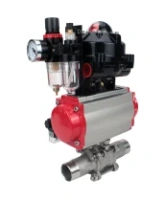 Кран шаровой DN.ru BV3232P(3pc)-FP-W-ISO-H LONG Ду80 Ру25 полнопроходной, корпус - нержавеющая сталь 316, уплотнение - PTFE, под приварку, с пневмоприводом DN.ru PA-SA-130, пневмораспределителем 4M310-08 AC220V, БКВ APL-510N EX и БПВ AFC2000