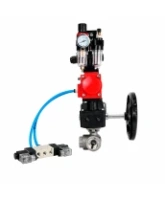 Кран шаровой DN.ru BV3232P(4pc)-SP-3WT-T-ISO-H WDVF Ду25 Ру63 стандартнопроходной, 3-ходовой Т-тип, внутренняя резьба, с пневмоприводом PA-DA-065, пневмораспределителем 4V320-08 AC220V, БКВ APL-210N, БПВ AFC2000 и ручным дублером MON1-250-T26-ISO
