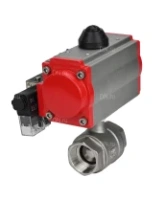 Кран шаровой DN.ru BV3232P(2pc)-FP-T-ISO-H Ду80 Ру40 полнопроходной двухходовой, нержавеющая сталь 316, внутренняя резьба, уплотнение - PTFE, с пневмоприводом PA-SA-130 с возвратными пружинами и пневмораспределителем 4M310-08 220В