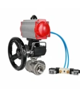 Кран шаровой DN.ru BV3232P(4pc)-SP-3WL-T-ISO-H WDVF Ду65 Ру40 стандартнопроходной, 3-ходовой L-тип, внутренняя резьба, нержавеющая сталь AISI 316, с пневмоприводом PA-DA-105, пневмораспределителем 4V320-08 AC220V и ручным дублером MON2-450-T28-ISO