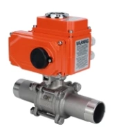 Кран шаровой DN.ru BV3232P(3pc)-FP-W-ISO-H LONG Ду32 Ру40 полнопроходной, под приварку, корпус - нержавеющая сталь SS316, уплотнение - PTFE, с 1/4-оборотным электроприводом QT-N-003EM-O1-24VDC-У1 24В HARK