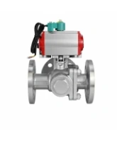 Кран шаровой DN.ru BV3232P(2pc)-FP-3WL-F-ISO-H Ду20 Ру16 HYMT трехходовой L-тип, полнопроходной, фланцевый, корпус - нержавеющая сталь AISI316, с пневмоприводом PA-DA-052, пневмораспределителем 4M320-08 AC220V и магнитным переключателем ALS200D