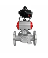 Кран шаровой DN.ru BV3232P(2pc)-FP-3WL-F-ISO-H Ду20 Ру16 HYMT трехходовой L-тип, полнопроходной, фланцевый, корпус - нержавеющая сталь AISI316, с пневмоприводом PA-DA-052, пневмораспределителем 4M320-08 AC220V и БКВ APL-410N EX