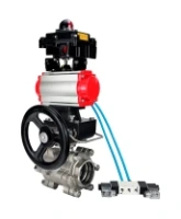 Кран шаровой DN.ru BV3232P(3pc)-FP-SW-ISO-H Ду80 Ру63 полнопроходной, корпус - нержавеющая сталь SS316, под приварку, с пневмоприводом PA-DA-105, пневмораспределителем 4V320-08 AC220V, БКВ APL-410N EX, ручным дублером MON2-450-T28-ISO