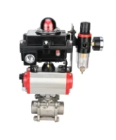 Кран шаровой DN.ru BV3232P(3pc)-FP-W-ISO-H Ду65 Ру25, полнопроходной под приварку, нержавеющая сталь SS316, уплотнение - PTFE, с пневмоприводом PA-DA-083 двойного действия, с пневмораспределителем 4M310-08 AC220V, с БКВ APL-410N EX, с БПВ AFC2000
