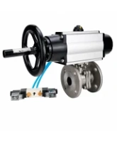 Кран шаровой DN.ru BV3232P(2pc)-FP-F-ISO-H WDVF Ду100 Ру16 полнопроходной, фланцевый, корпус - нержавеющая сталь 316, уплотнение - PTFE, с пневмоприводом PA-DA-105-1 и пневмораспределителем 4V320-08 AC220V