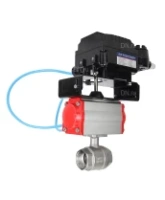 Кран шаровой DN.ru BV3232P(2pc)-FP-T-ISO-H Ду80 Ру40, полнопроходной вн. резьба, нержавеющая сталь SS316, уплотнение - PTFE, с пневмоприводом PA-SA-130 с возвратными пружинами и с электропневматическим поворотным позиционером YT-1000RSN с обратной связью