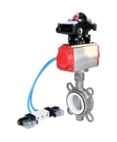 Затвор дисковый поворотный DN.ru WBV3131P-2W-Fb-R Ду250 Ру16, корпус - нержавеющая сталь 304, диск - нержавеющая сталь 304, уплотнение - PTFE, с пневмоприводом DN.ru PA-DA-160, пневмораспределителем DN.ru 4V320-08 AC220V и БКВ DN.ru APL-210N