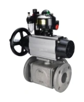 Кран шаровой DN.ru BV3232P(4pc)-FP-3WL-F Ду100 Ру16 полнопроходной трехходовой, фланцевый, корпус - нержавеющая сталь SS316, с пневмоприводом DN.ru PA-DA-105-1, пневмораспределителем 4M310-08 AC220V, БКВ APL-510N EX и БПВ AFC2000