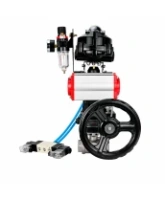 Кран шаровой DN.ru BV3232P(4pc)-SP-3WT-T-ISO-H WDVF Ду25 Ру63 стандартнопроходной, 3-ходовой Т-тип, внутренняя резьба, с пневмоприводом PA-DA-065, пневмораспределителем 4V320-08 AC220V, БКВ APL-510N EX, БПВ AFC2000 и ручным дублером MON1-250-T26-ISO