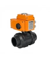 Кран шаровой DN.ru BV4242E-FP-GRM-ISO Дн50 Ру10 полнопроходной, корпус - НПВХ, шар - НПВХ, уплотнение - EPDM, с электроприводом DN.ru QT-N-005EM-O1-380VAC-У1 HARK