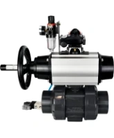 Кран шаровой DN.ru BV4242E-FP-GRM-ISO Дн50 Ру10 полнопроходной, корпус - НПВХ, шар - НПВХ, уплотнение - EPDM, с пневмоприводом PA-DA-105-1, пневмораспределителем 4V320-08 AC220V, БКВ APL-210N и БПВ AFC2000