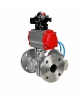 Кран шаровой DN.ru BV3232P(2pc)-FP-3WL-F-ISO-H Ду20 Ру16 HYMT, трехходовой L-тип, полнопроходной, фланцевый, корпус - нержавеющая сталь SS316, с пневмоприводом PA-DA-052, пневмораспределителем 4V320-08 AC220V и БКВ APL-210N