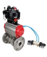 Кран шаровой DN.ru BV3131P(3pc)-FP-F-ISO-H Ду15 Ру40 фланцевый, полнопроходной, трехсоставной, корпус - нерж. сталь SS304, уплотнение - PTFE, с пн.приводом DN.ru PA-DA-052 пн.распределителем 4V320-08 AC220V БПВ AFC2000 БКВ APL-510N-EX