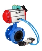 Затвор дисковый поворотный DN.ru WBV1313E-2W-F-H Ду100 Ру16 фланцевый, корпус - чугун GGG40, диск - чугун GGG40, уплотнение - EPDM, с пневмоприводом PA-DA-105, пневмораспределителем 4V320-08 AC220V и магнитным переключателем ALS200D