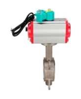 Затвор дисковый поворотный DN.ru WBV3232P-2W-Fb-H Ду80 Ру16 корпус - нержавеющая сталь 316L, диск - нержавеющая сталь 316L, уплотнение - PTFE, с пневмоприводом PA-DA-083, пневмораспределителем 4M310-08 AC220V и магнитным переключателем ALS200D