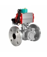 Кран шаровой DN.ru BV3232P(2pc)-FP-3WL-F-ISO-H Ду20 Ру16 HYMT трехходовой L-тип, полнопроходной, фланцевый, корпус - нержавеющая сталь AISI316, с пневмоприводом PA-DA-052, пневмораспределителем 4M320-08 AC220V и магнитным переключателем ALS200D
