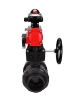 Кран шаровой DN.ru BV4242E-FP-GRM-ISO Дн50 Ру10 полнопроходной, корпус - НПВХ, шар - НПВХ, уплотнение - EPDM, с пневмоприводом PA-DA-052, пневмораспределителем 4M310-08 AC220V, ручным дублером MON1-250-T26-ISO и БКВ APL-210N