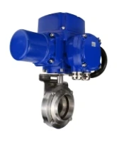 Затвор дисковый поворотный DN.ru WBV3131S-2W-W-H Ду80 Ру10 под приварку, корпус - пищевая нержавеющая сталь 304, уплотнение - Silicon, с электроприводом QT-N-005M-O2-220VAC-У1 с моментной муфтой и штурвалом