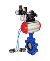 Затвор дисковый поворотный DN.ru WBV1631N-2W-Fb-H Ду150 Ру16 LUG корпус - чугун QT450, диск - нержавеющая сталь 304, уплотнение - NBR, с пневмоприводом DN.ru PA-SA-160, пневмораспределителем 4V320-08 AC220V, БКВ APL-210N и БПВ AFC2000
