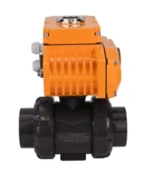 Кран шаровой DN.ru BV4242E-FP-GRM-ISO Дн65 Ру10 полнопроходной, клеевой с разборным муфтовым соединением, корпус - НПВХ, шар - НПВХ, уплотнение - EPDM, с электроприводом DN.ru QT-N-005EM-O1-380VAC-У1