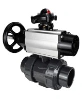 Кран шаровой DN.ru BV4242E-FP-GRM-ISO Дн50 Ру10 полнопроходной, корпус - НПВХ, шар - НПВХ, уплотнение - EPDM, с пневмоприводом PA-DA-105-1 и БКВ APL-210N
